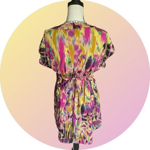 Speed Control Tunic Short Mini Dress Women 3X Plus Yellow Pink Watercolor Print - Picture 2 of 9